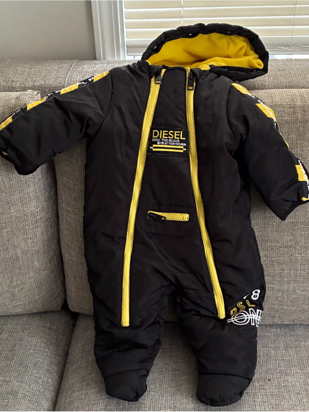 Diesel Black Jacket with Bright Yellow Lining